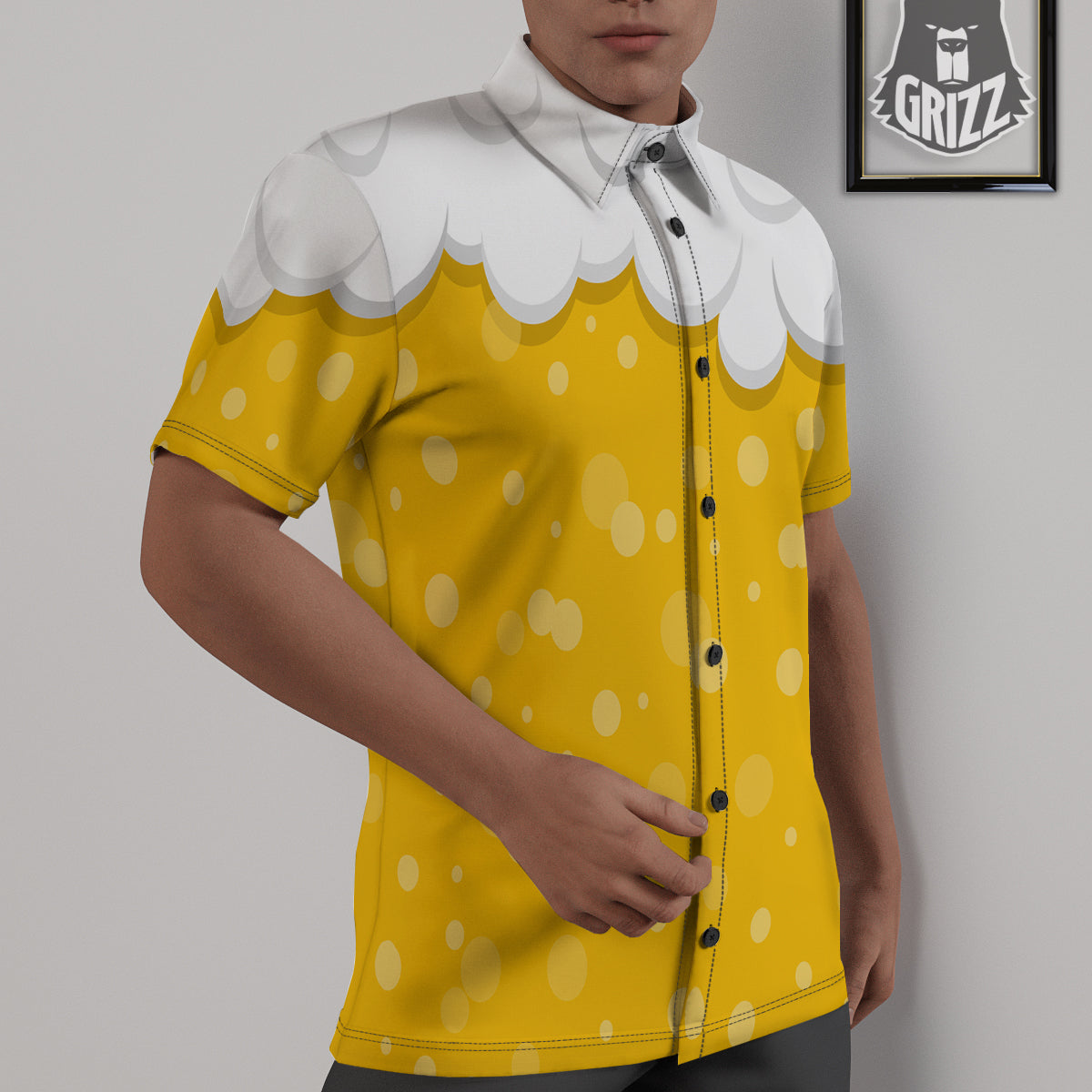Beer Foam And Bubbles Cartoon Print Untucked Shirts-grizzshop