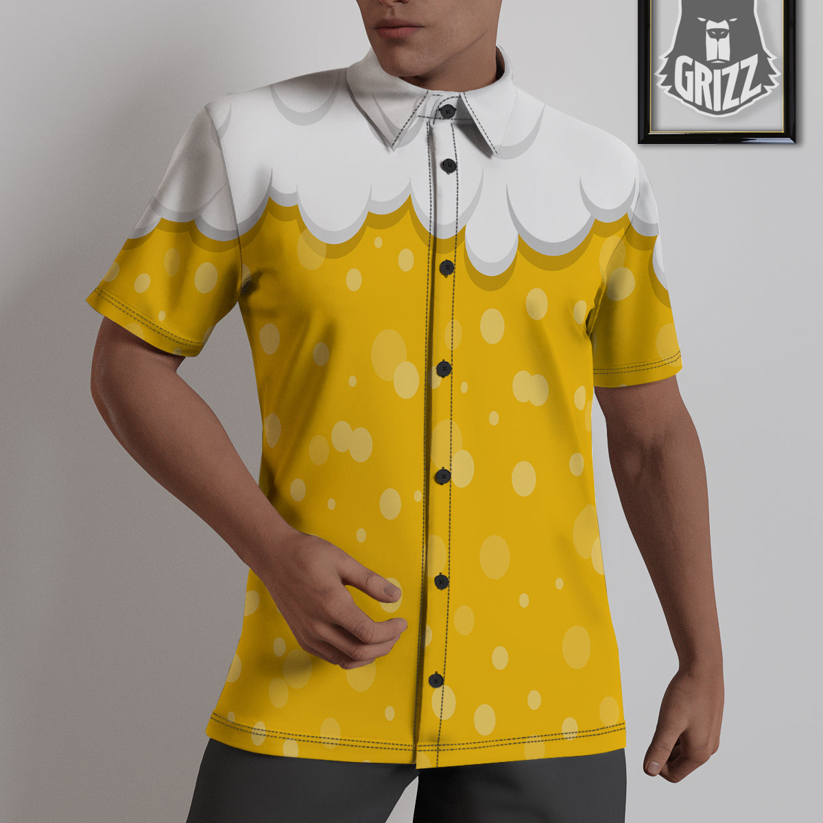 Beer Foam And Bubbles Cartoon Print Untucked Shirts-grizzshop