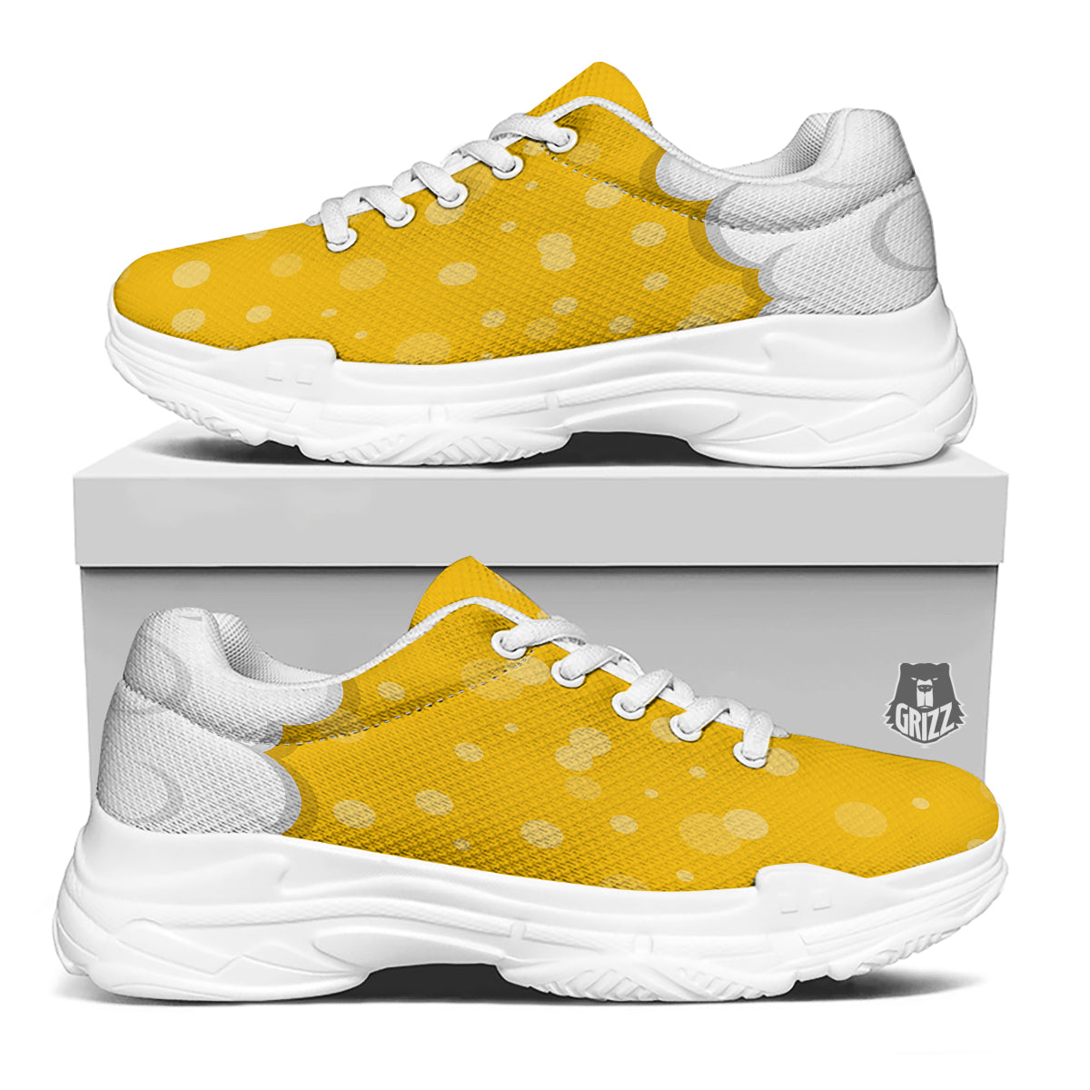 Beer Foam And Bubbles Cartoon Print White Chunky Shoes-grizzshop