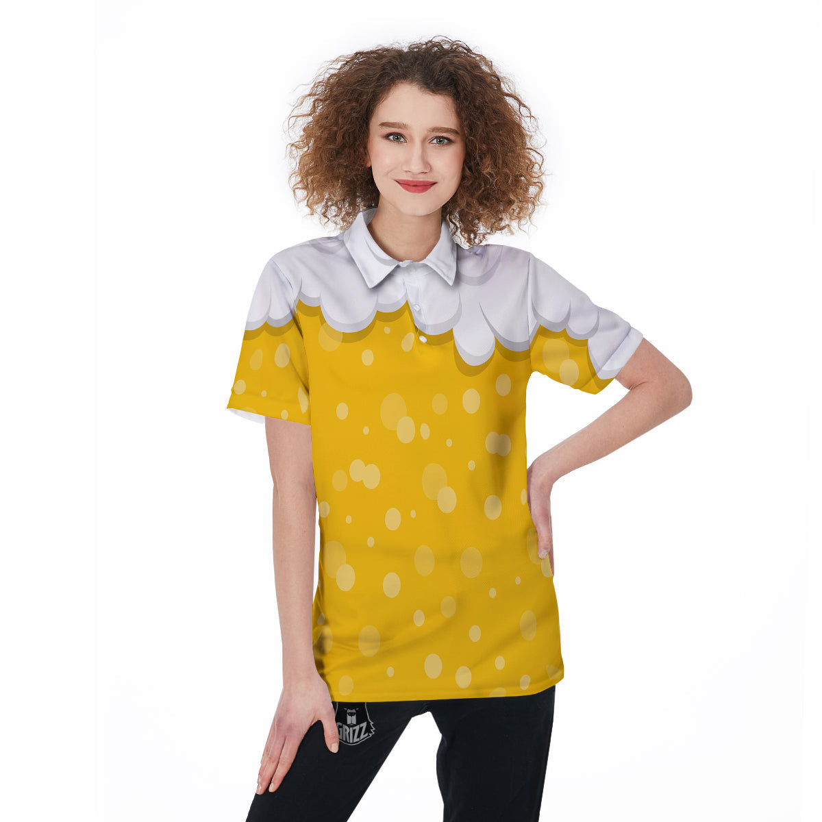 Beer Foam And Bubbles Cartoon Print Women's Golf Shirts-grizzshop