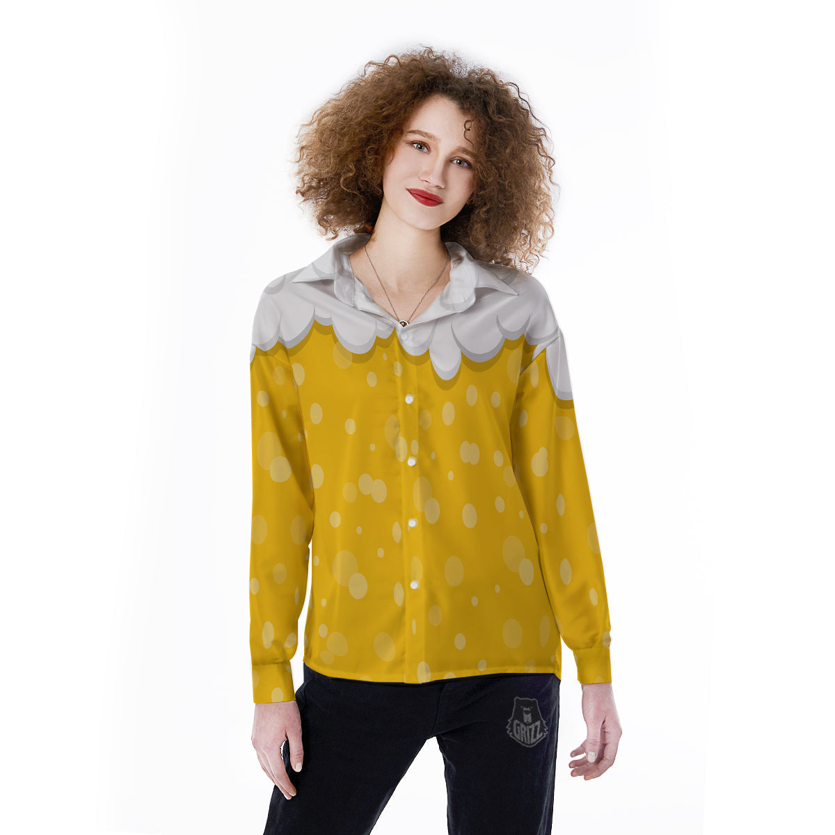 Beer Foam And Bubbles Cartoon Print Women's Long Sleeve Shirts-grizzshop