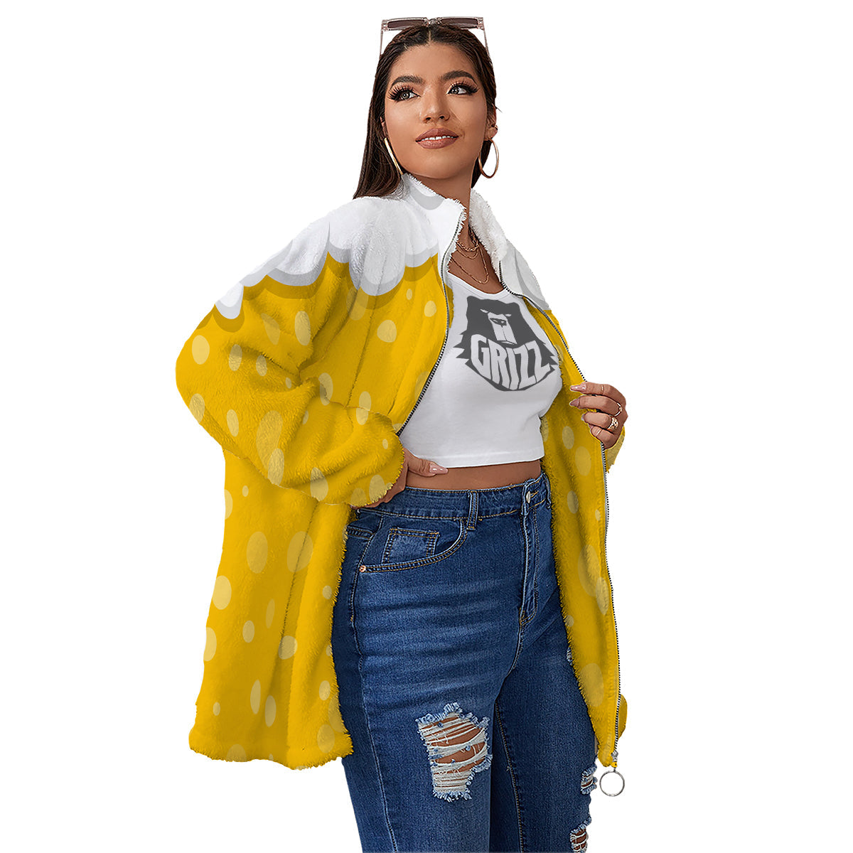 Beer Foam And Bubbles Cartoon Print Women's Sherpa Jacket-grizzshop