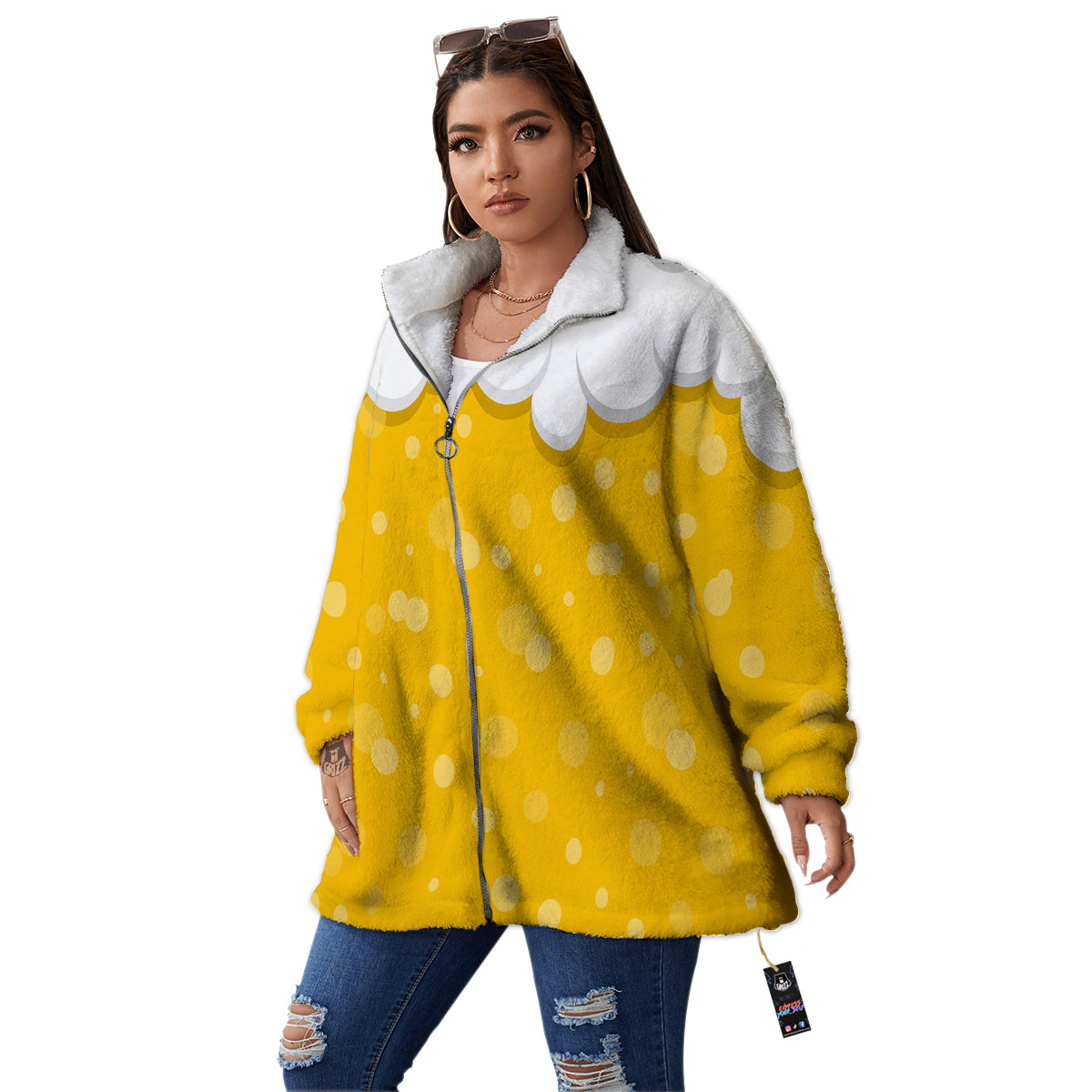 Beer Foam And Bubbles Cartoon Print Women's Sherpa Jacket-grizzshop