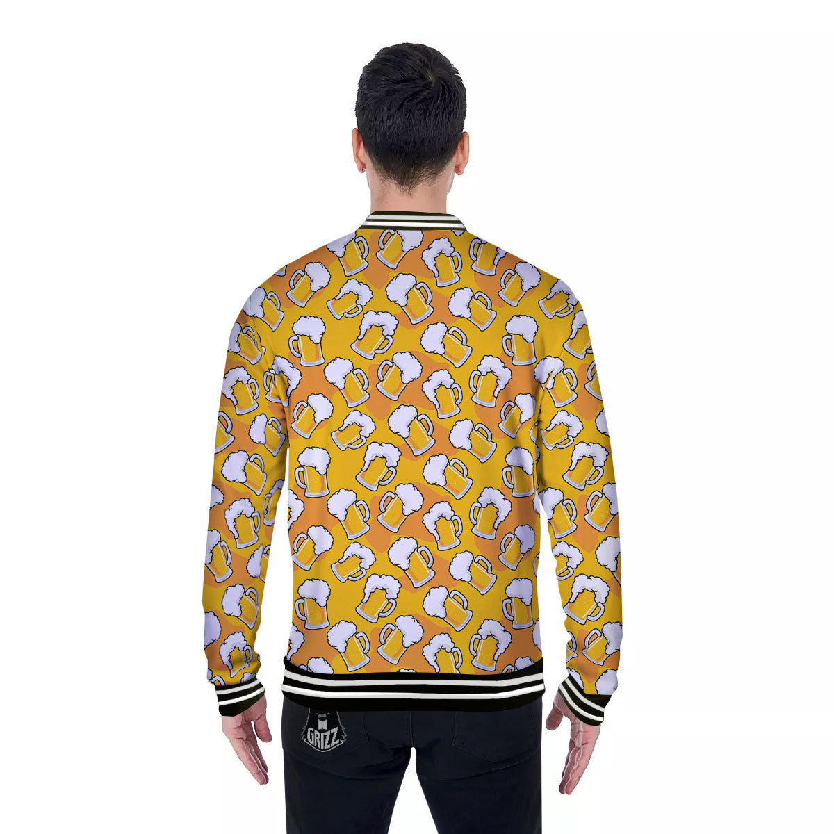 Beer Mug Pattern Print Baseball Jacket-grizzshop