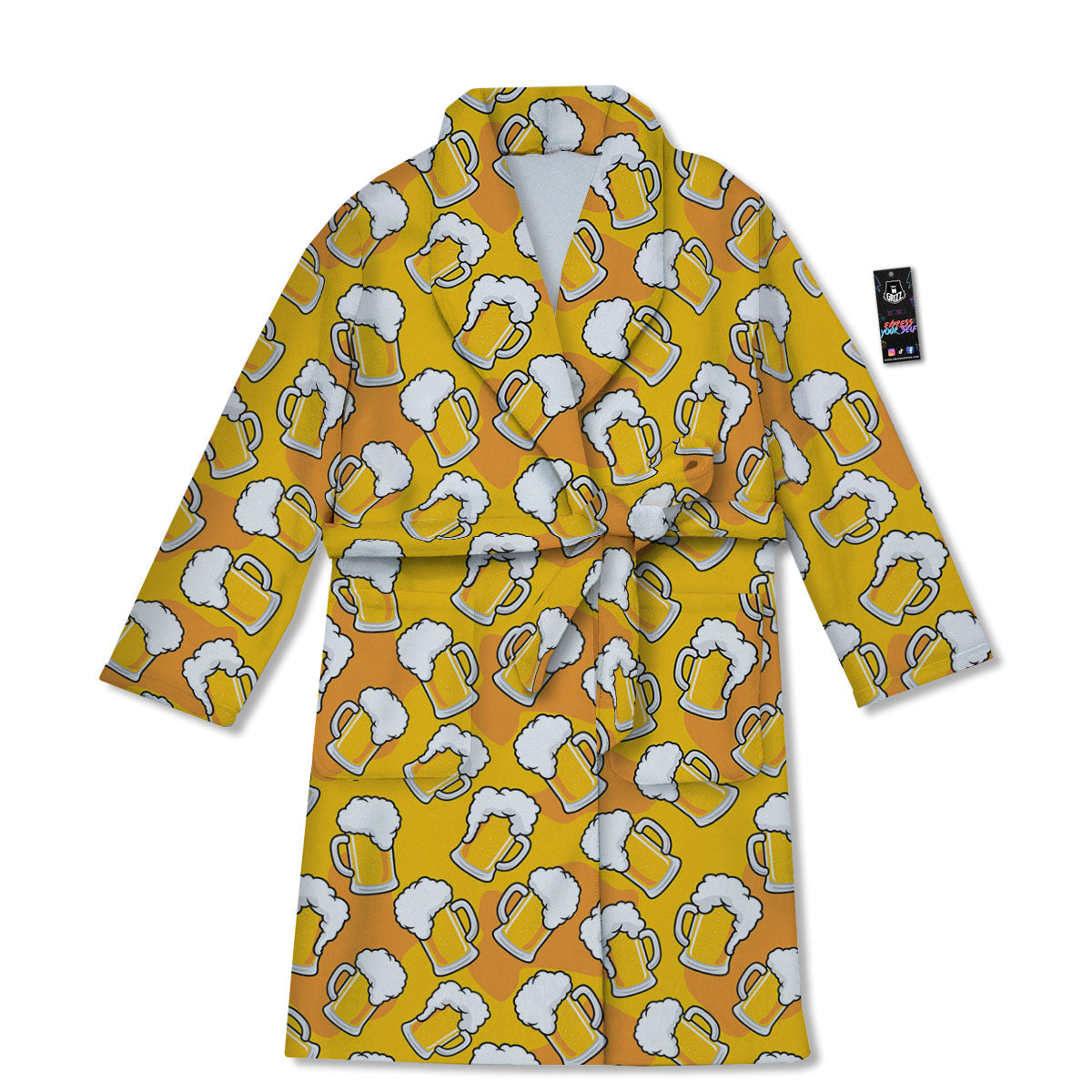 Beer Mug Pattern Print Bathrobe-grizzshop