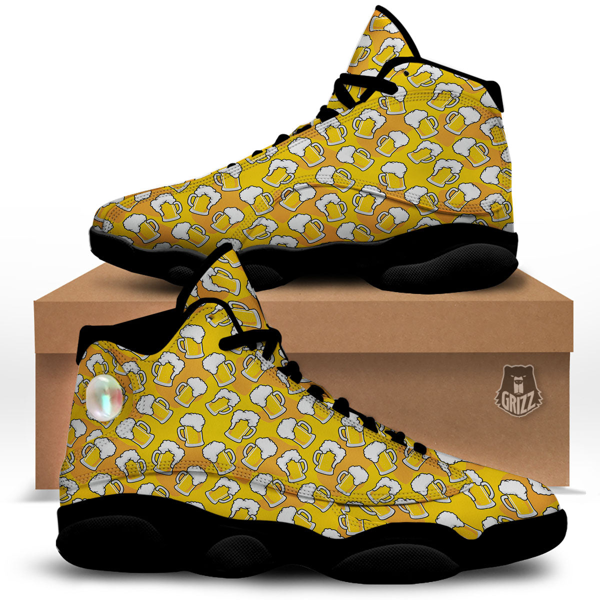 Beer Mug Pattern Print Black Basketball Shoes-grizzshop
