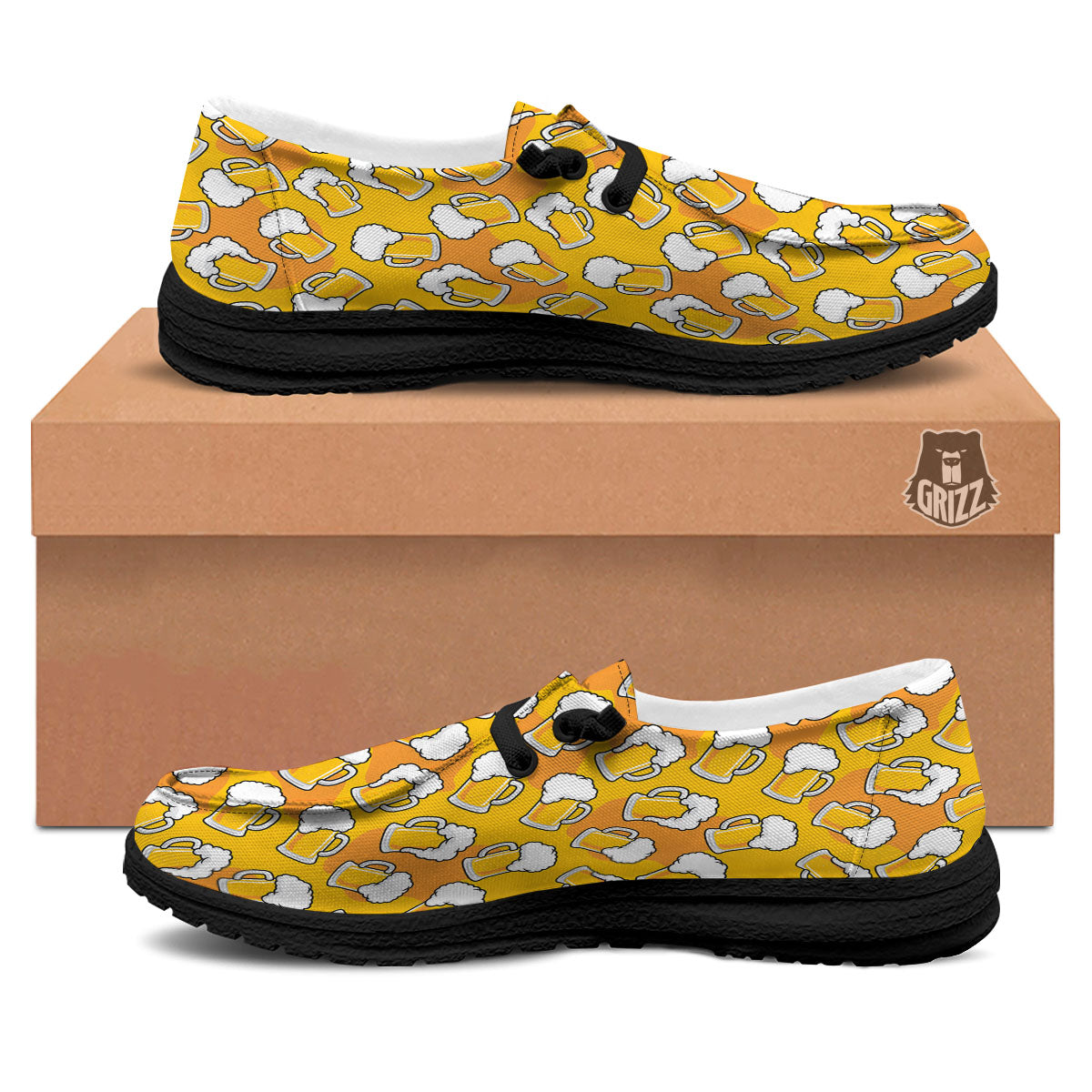Beer Mug Pattern Print Black Loafers-grizzshop