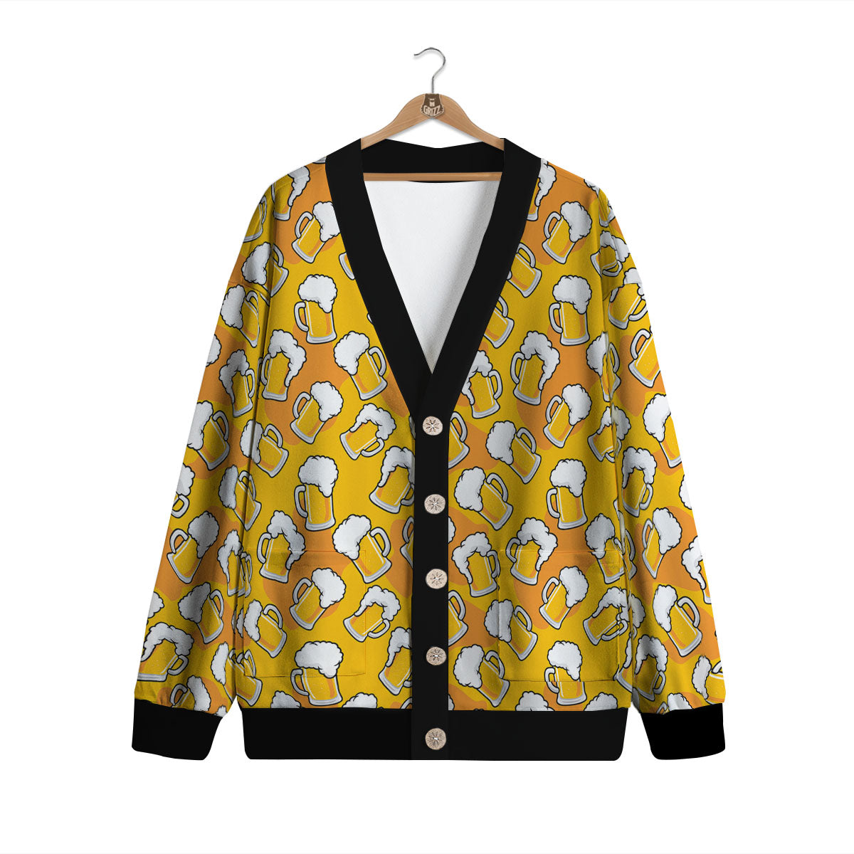Beer Mug Pattern Print Cardigan-grizzshop
