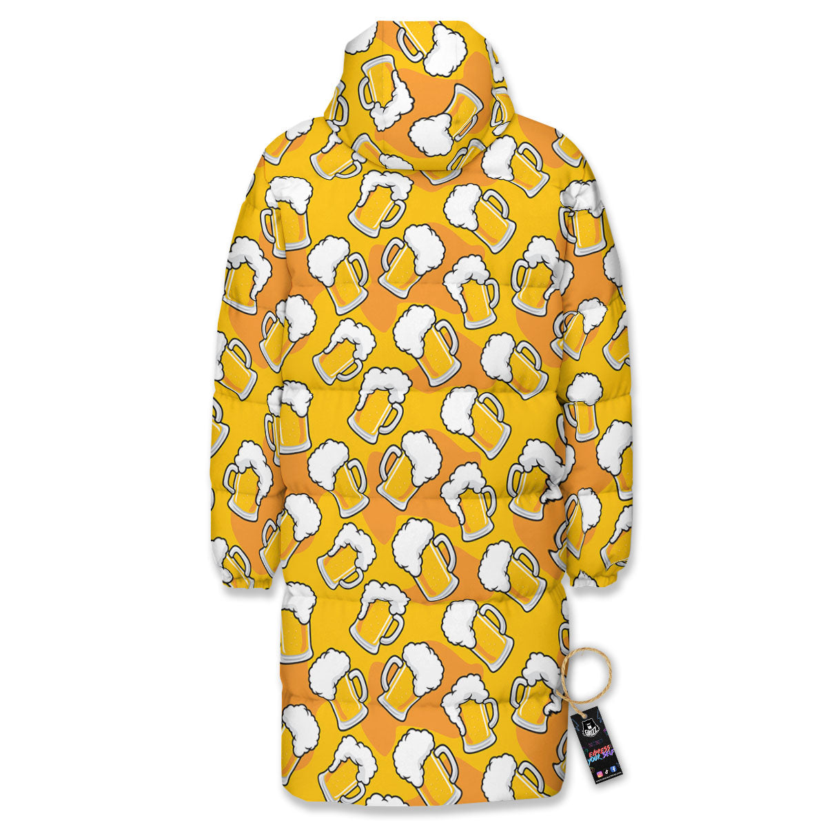 Beer Mug Pattern Print Long Down Jacket-grizzshop