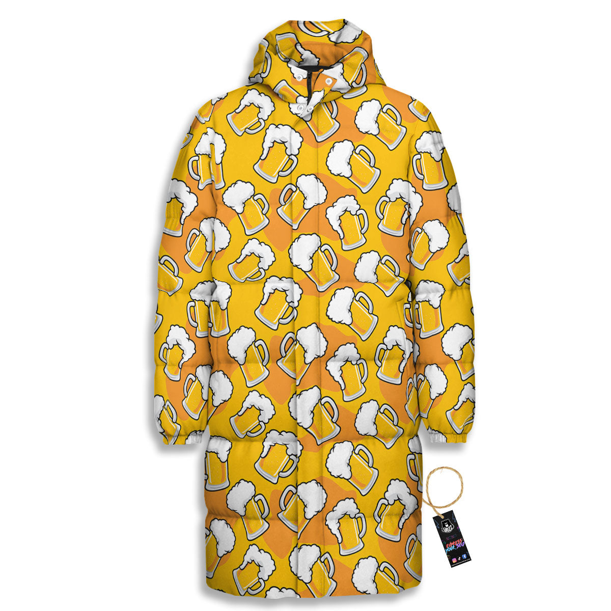 Beer Mug Pattern Print Long Down Jacket-grizzshop
