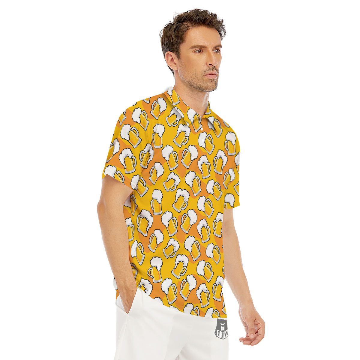 Beer Mug Pattern Print Men's Golf Shirts-grizzshop
