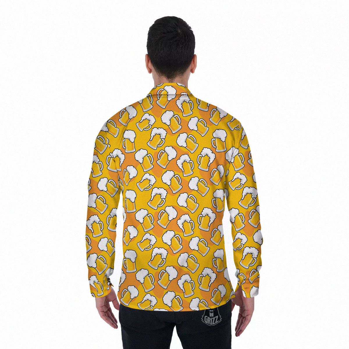 Beer Mug Pattern Print Men's Long Sleeve Shirts-grizzshop