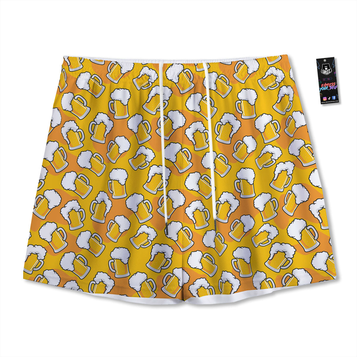 Beer Mug Pattern Print Mesh Shorts