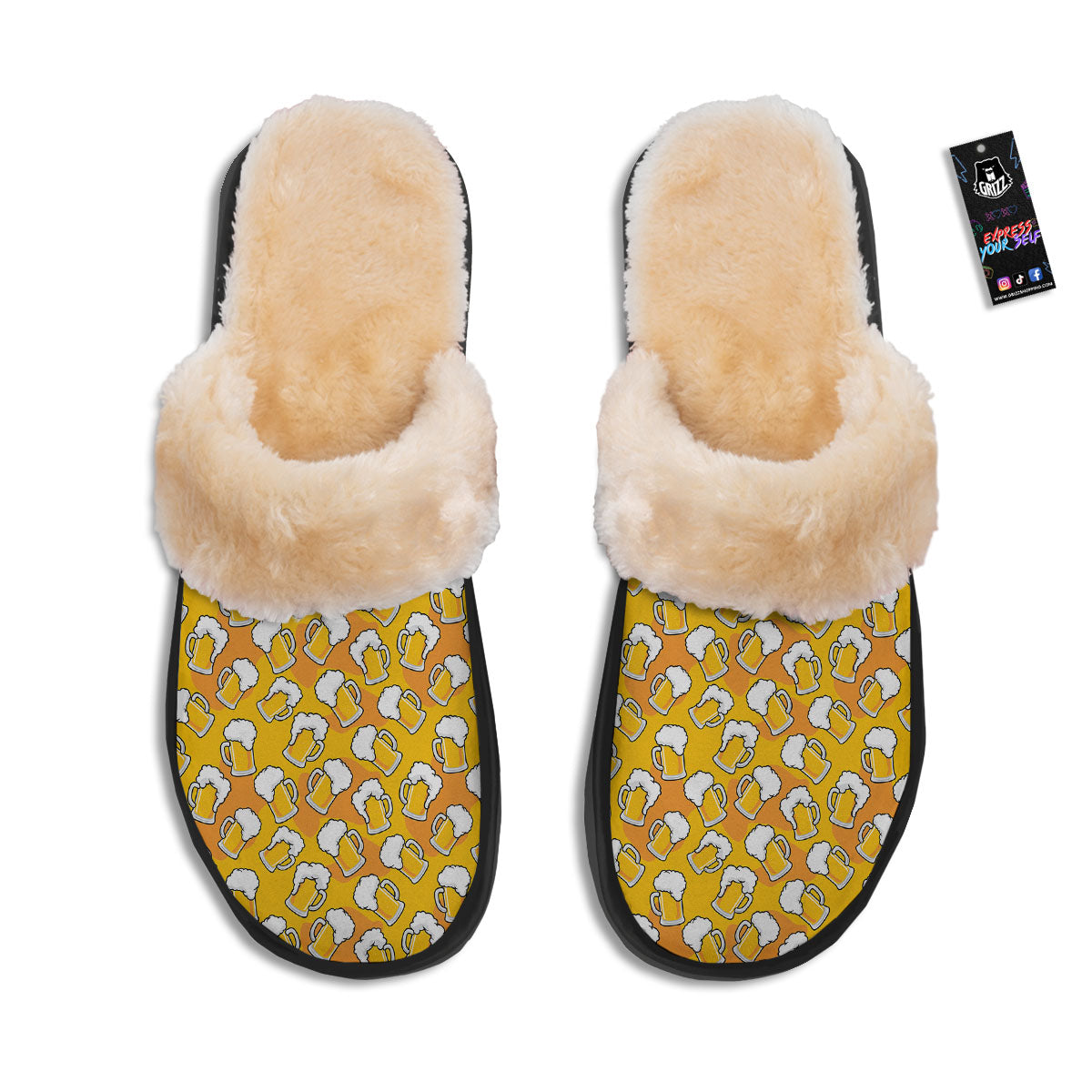 Beer Mug Pattern Print Slippers-grizzshop