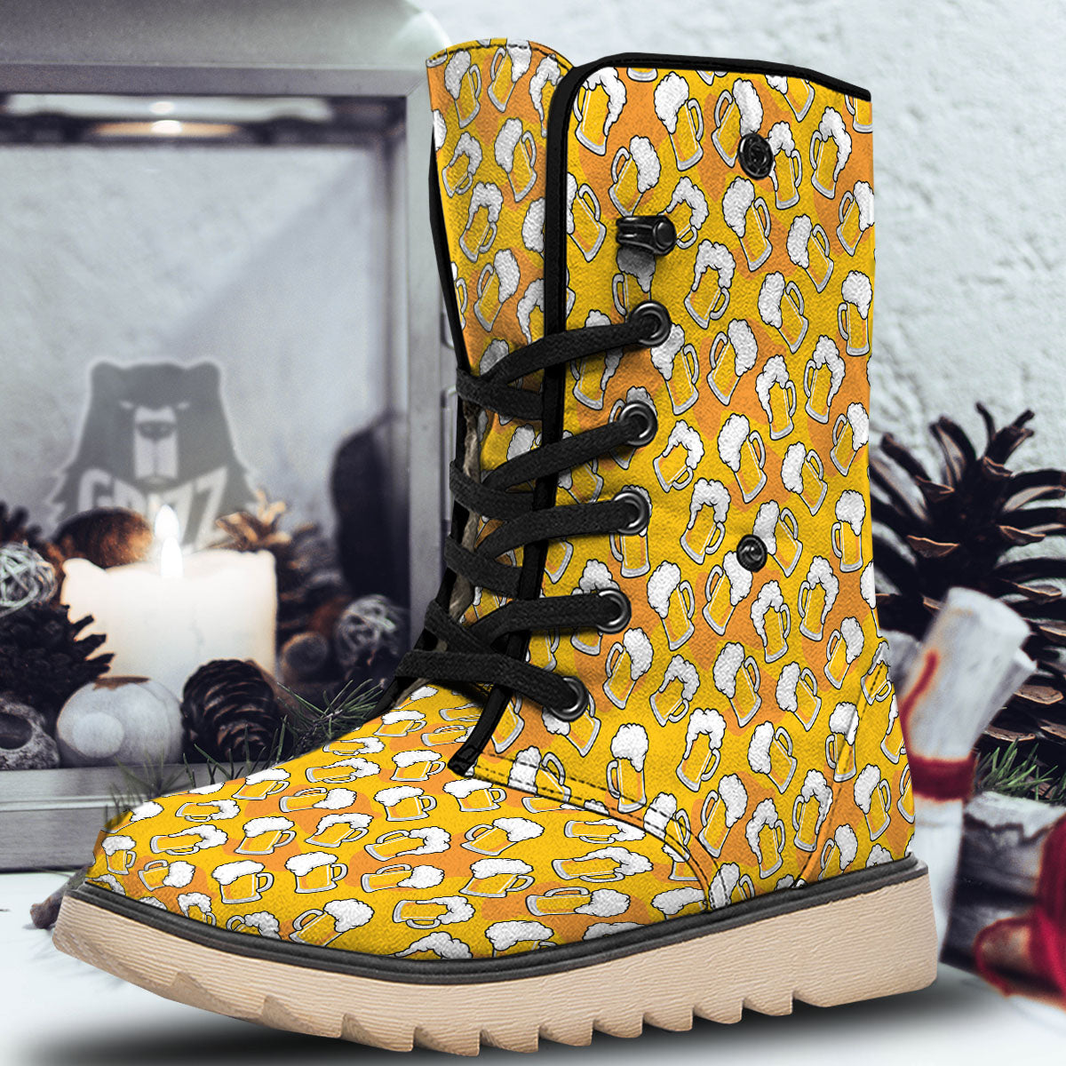 Beer Mug Pattern Print Snow Boots-grizzshop