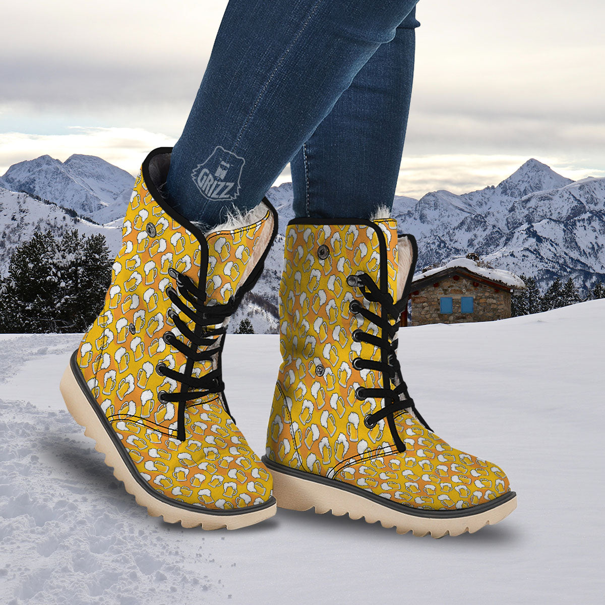 Beer Mug Pattern Print Snow Boots-grizzshop