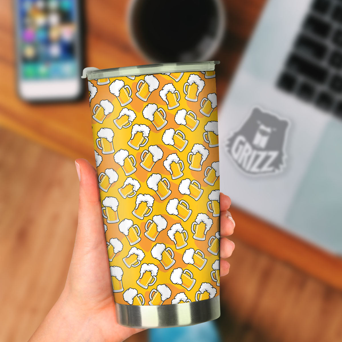 Beer Mug Pattern Print Tumbler-grizzshop