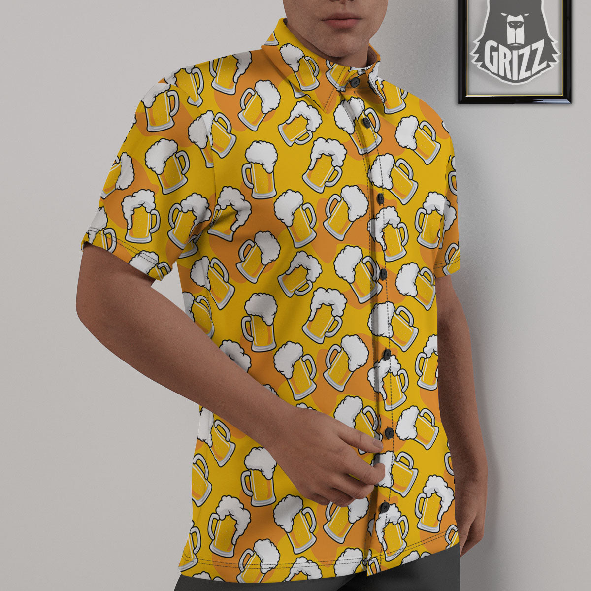 Beer Mug Pattern Print Untucked Shirts-grizzshop