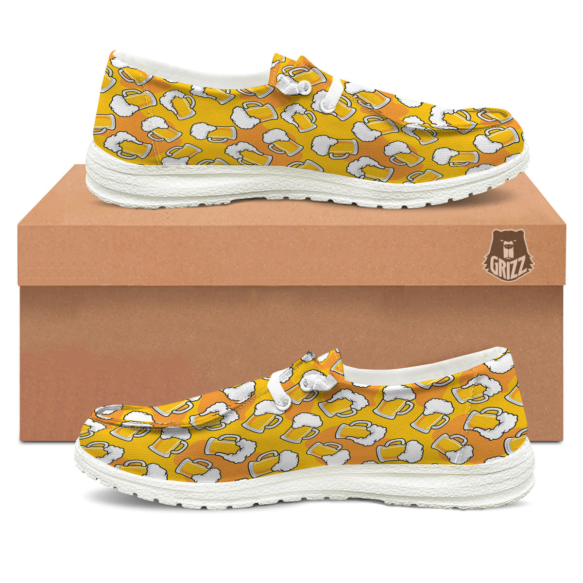 Beer Mug Pattern Print White Loafers-grizzshop