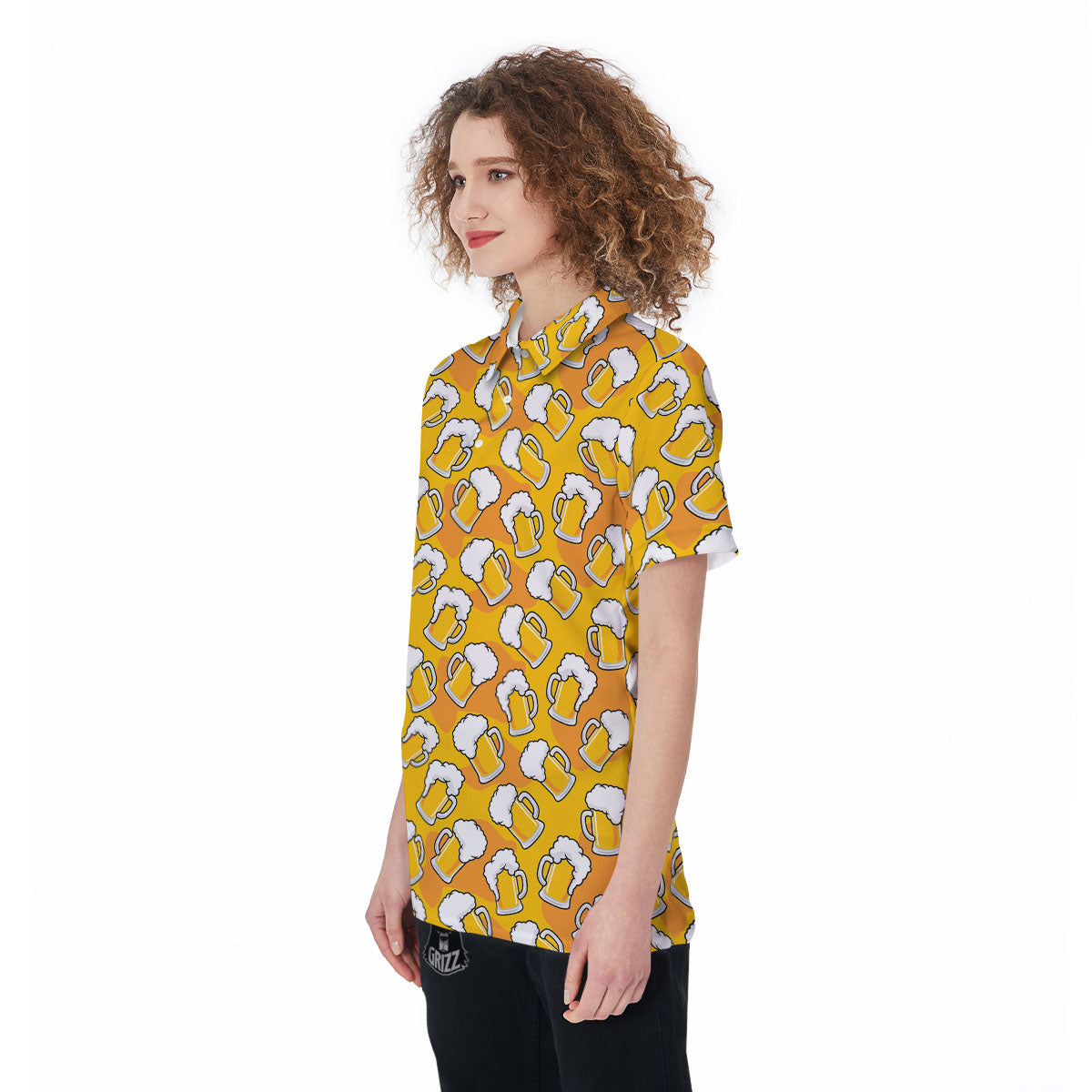 Beer Mug Pattern Print Women's Golf Shirts-grizzshop