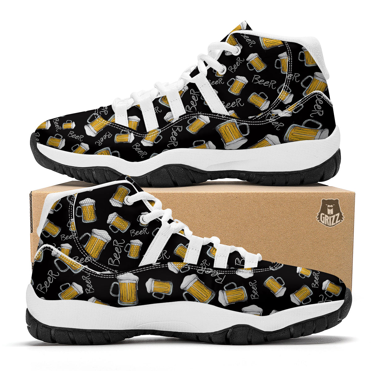 Beer Pattern Print White Bball Shoes-grizzshop