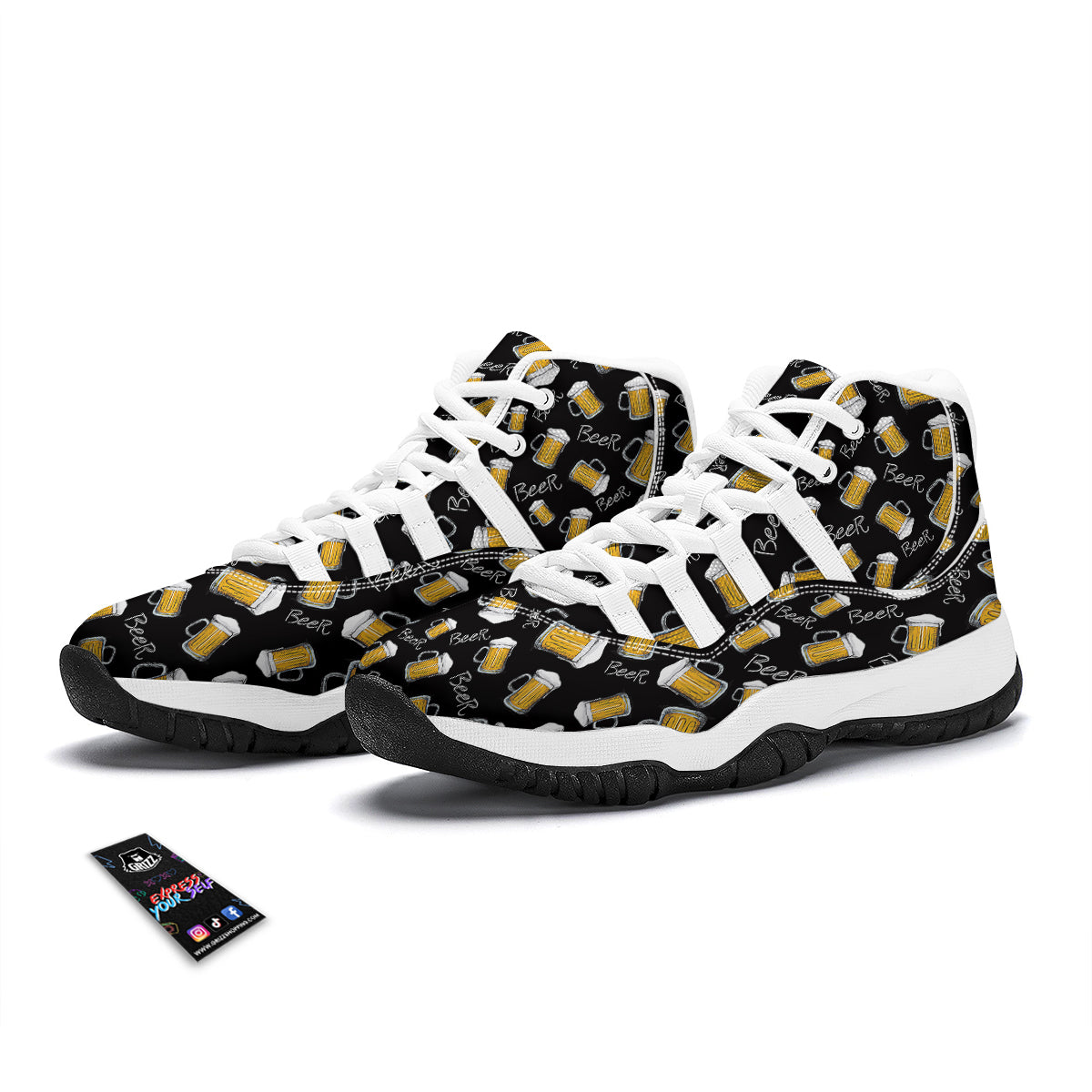 Beer Pattern Print White Bball Shoes-grizzshop