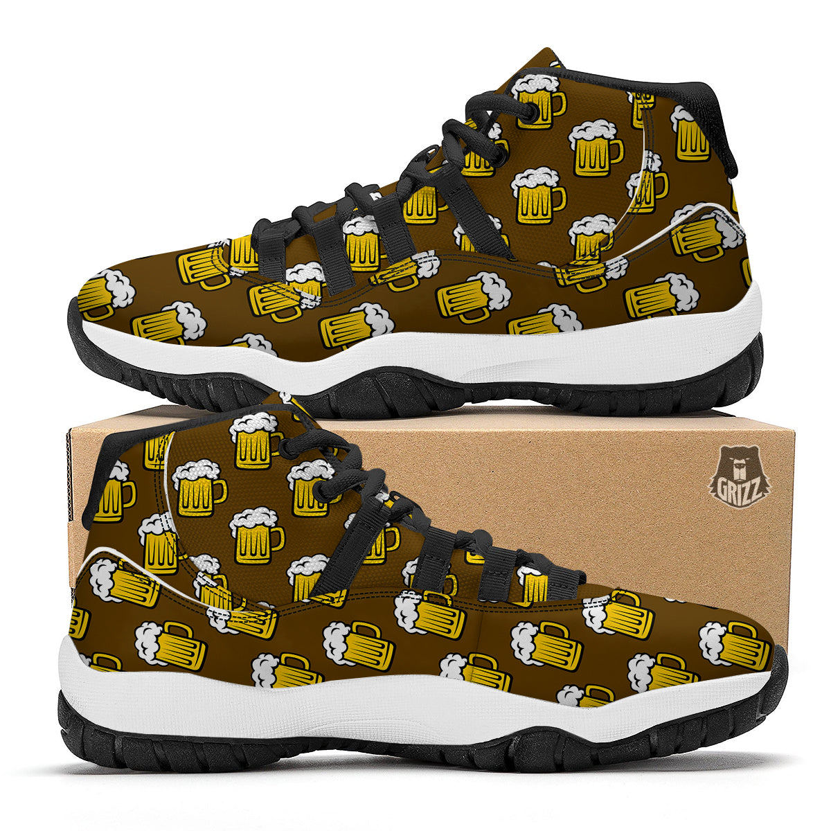 Beer Print Pattern Black Bball Shoes-grizzshop