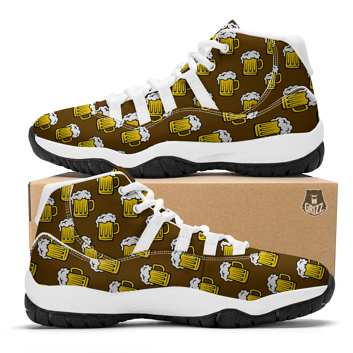Beer Print Pattern White Bball Shoes-grizzshop
