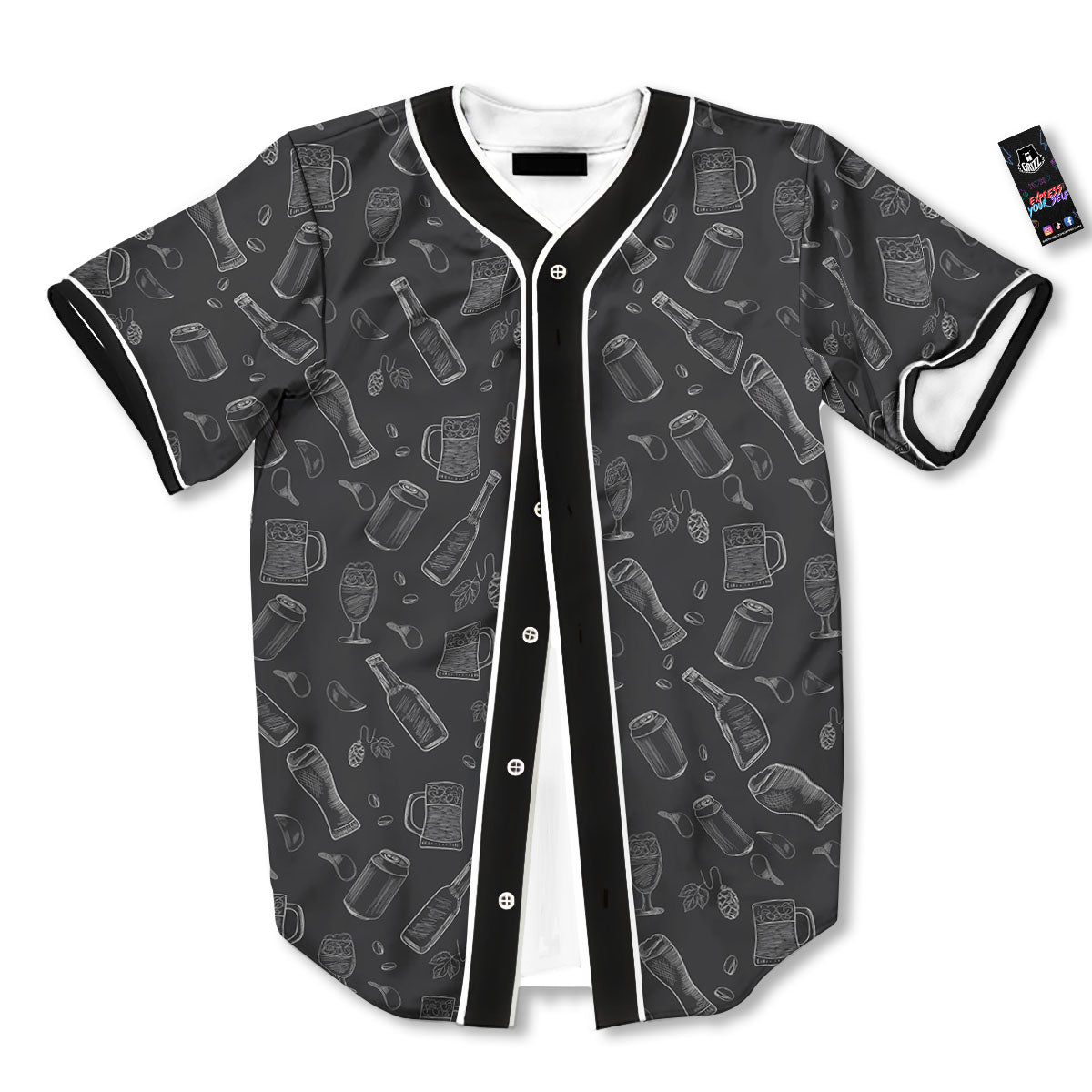 Beer White And Black Print Pattern Baseball Jersey-grizzshop