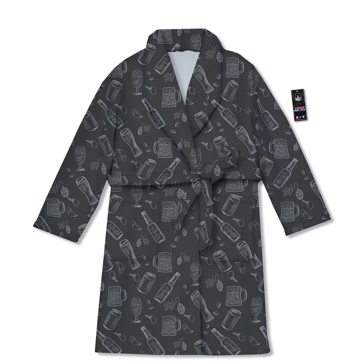 Beer White And Black Print Pattern Bathrobe-grizzshop