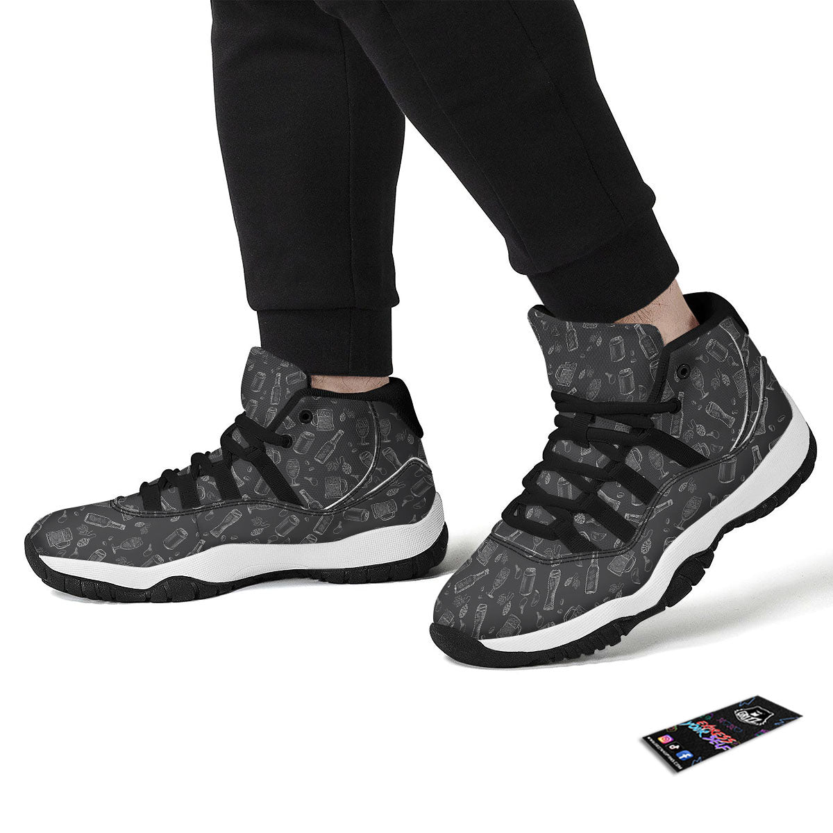 Beer White And Black Print Pattern Black Bball Shoes-grizzshop