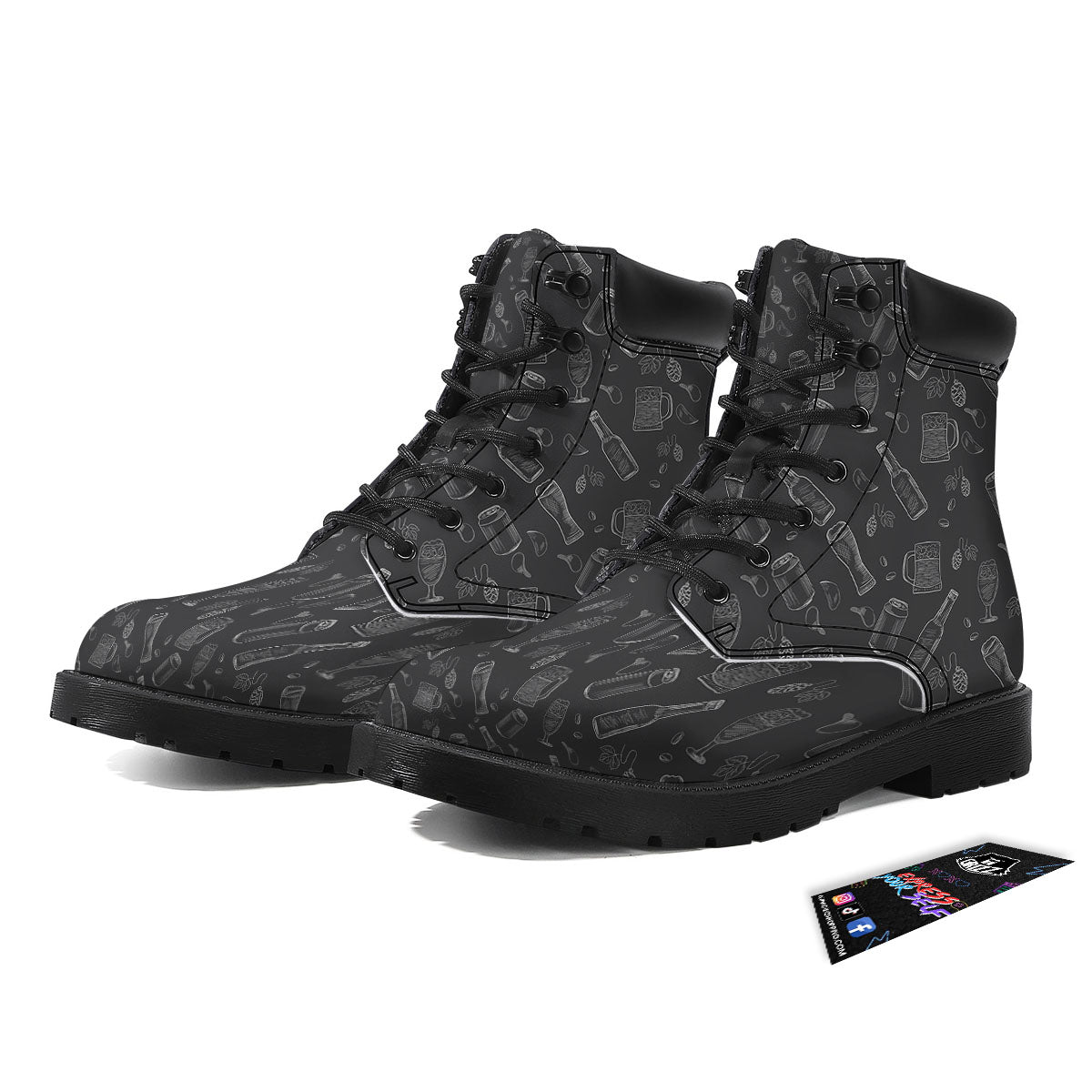 Beer White And Black Print Pattern Boots-grizzshop