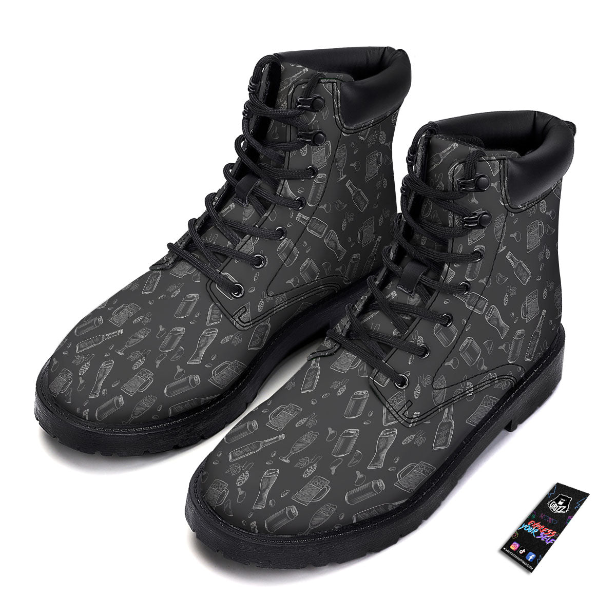 Beer White And Black Print Pattern Boots-grizzshop