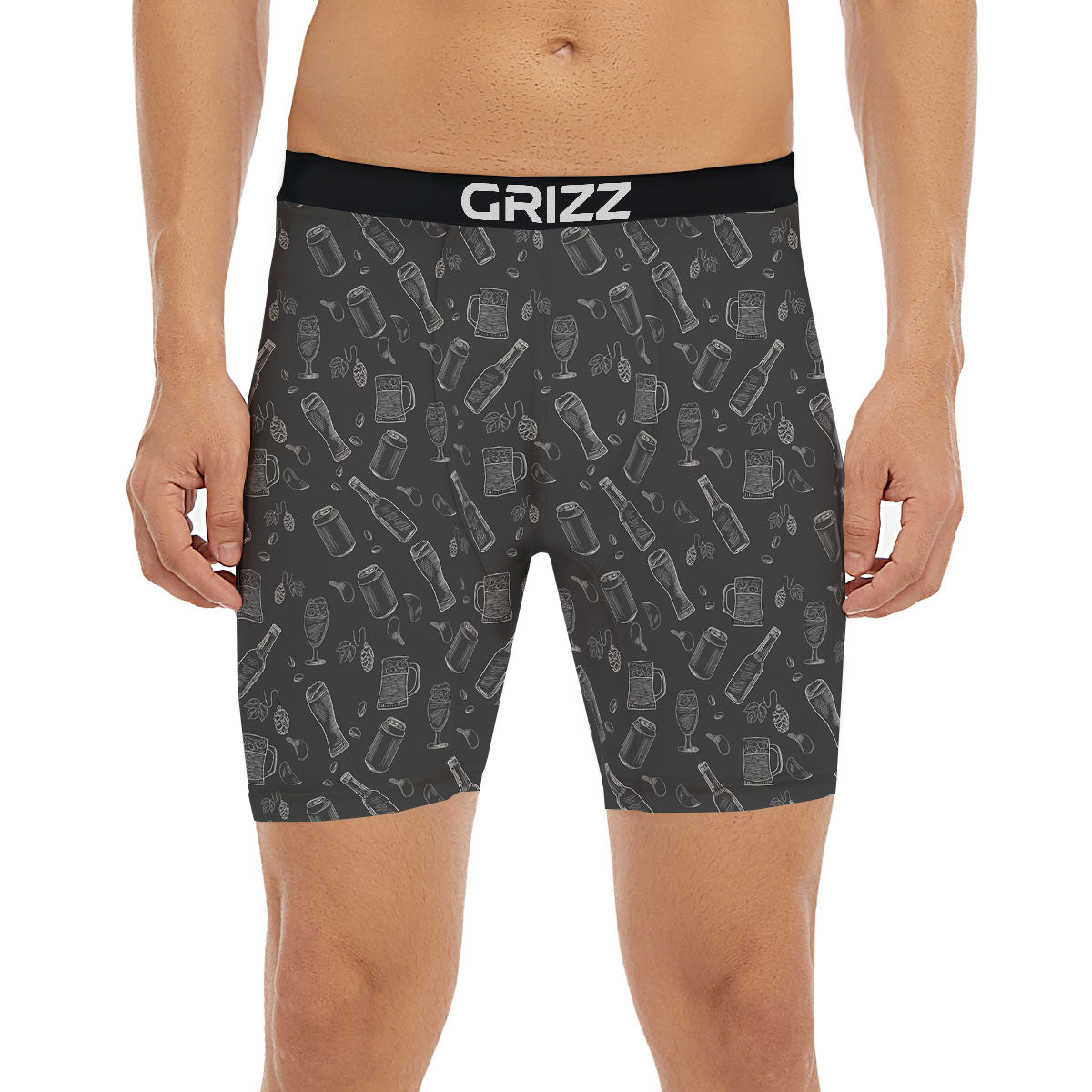 Beer White And Black Print Pattern Boxer Briefs-grizzshop