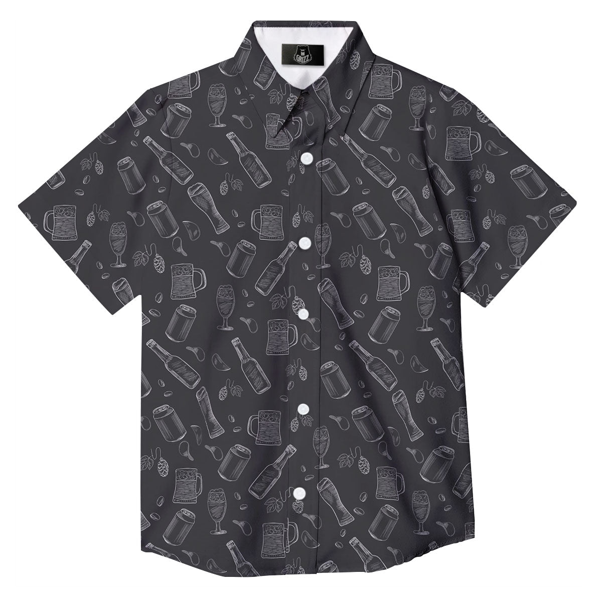 Beer White And Black Print Pattern Button Up Shirt-grizzshop