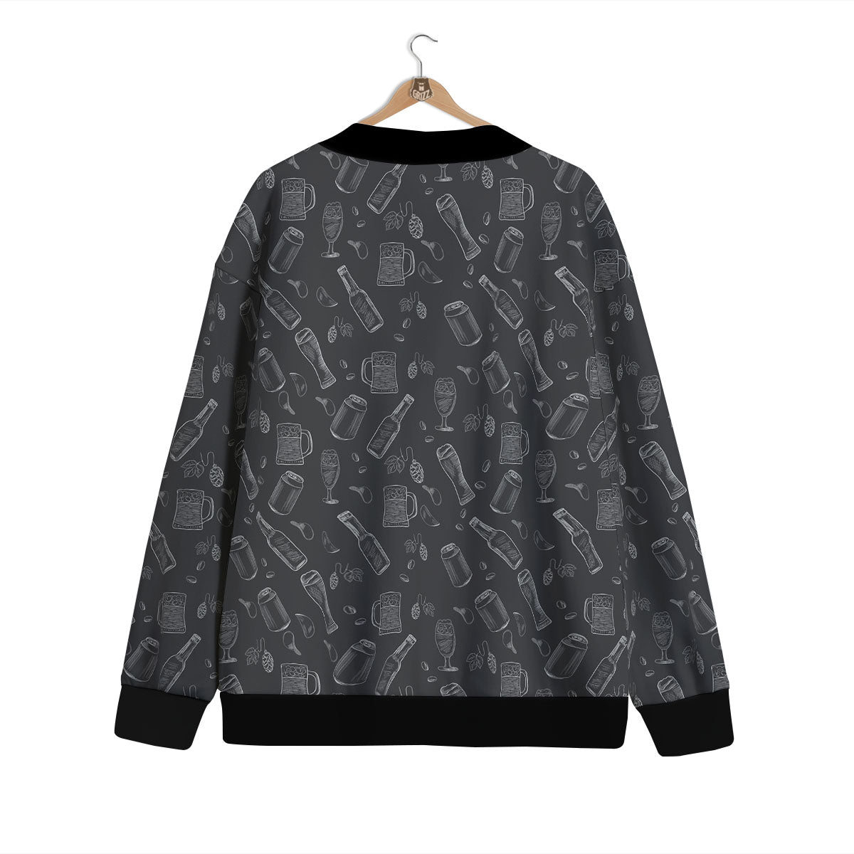Beer White And Black Print Pattern Cardigan-grizzshop