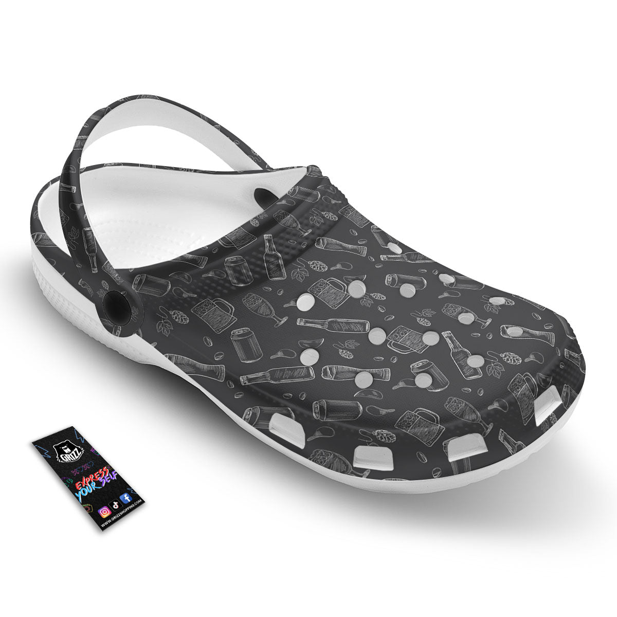 Beer White And Black Print Pattern Clog-grizzshop