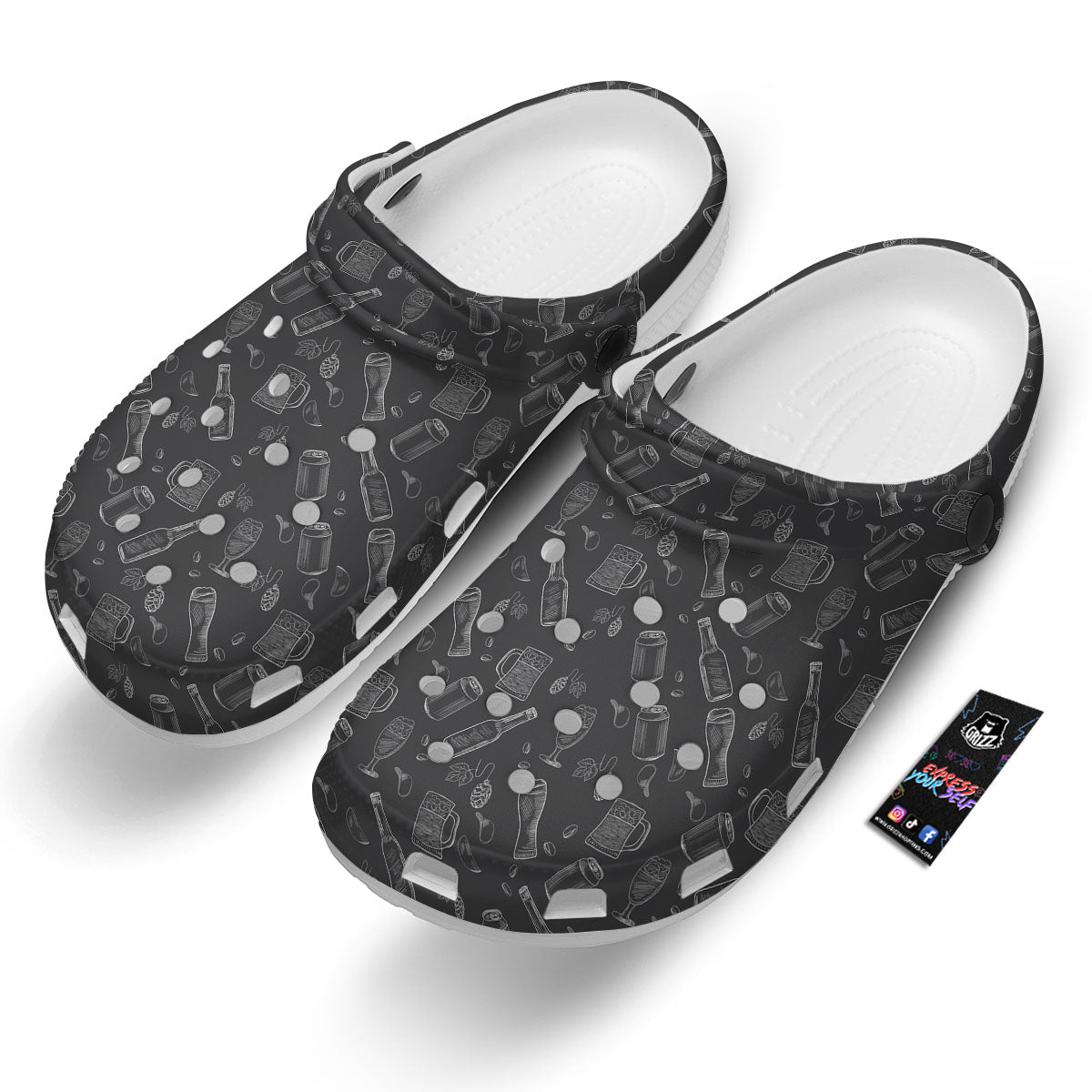 Beer White And Black Print Pattern Clog-grizzshop