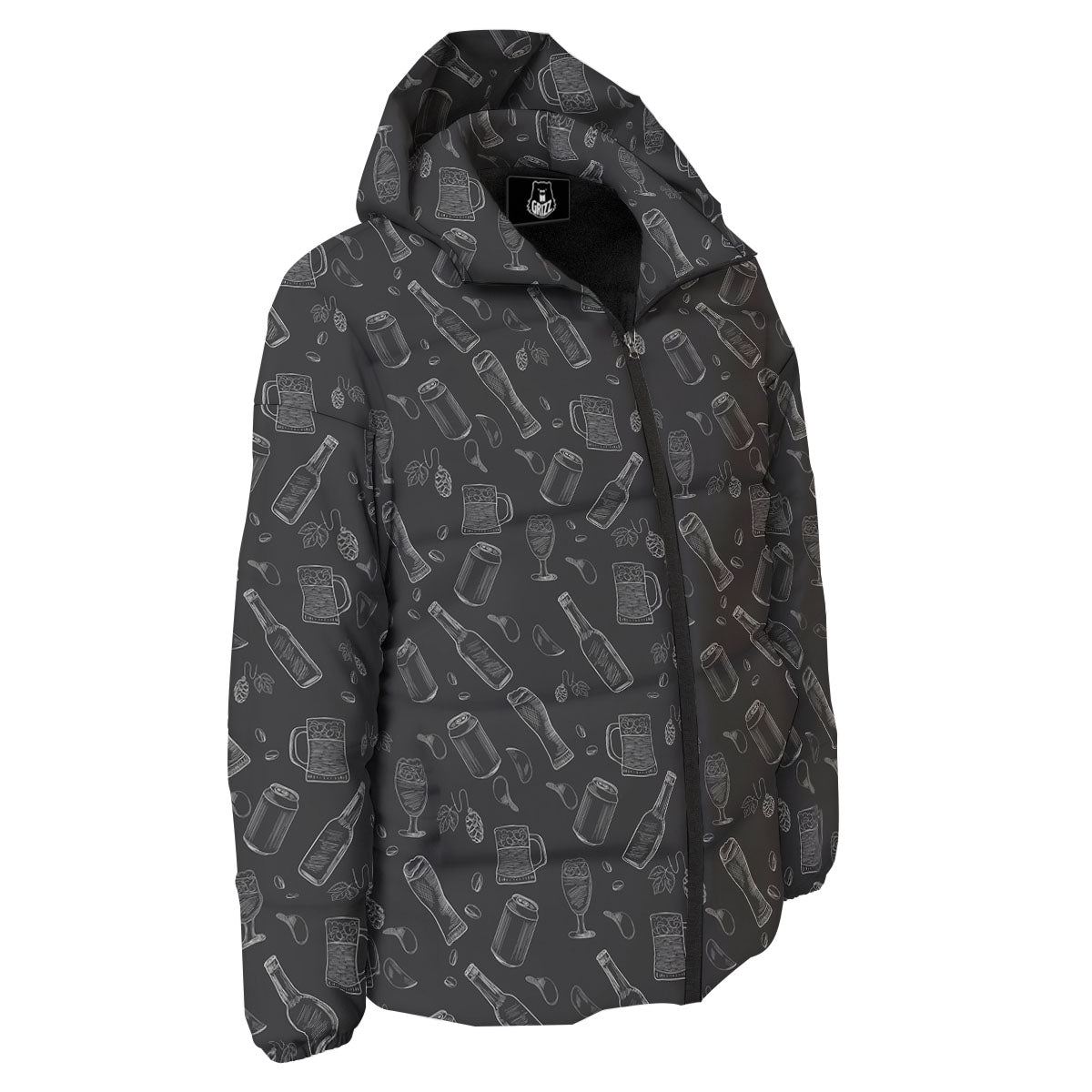 Beer White And Black Print Pattern Down Jacket-grizzshop