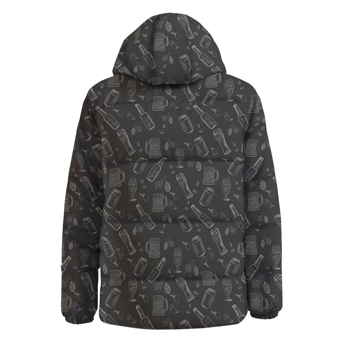 Beer White And Black Print Pattern Down Jacket-grizzshop