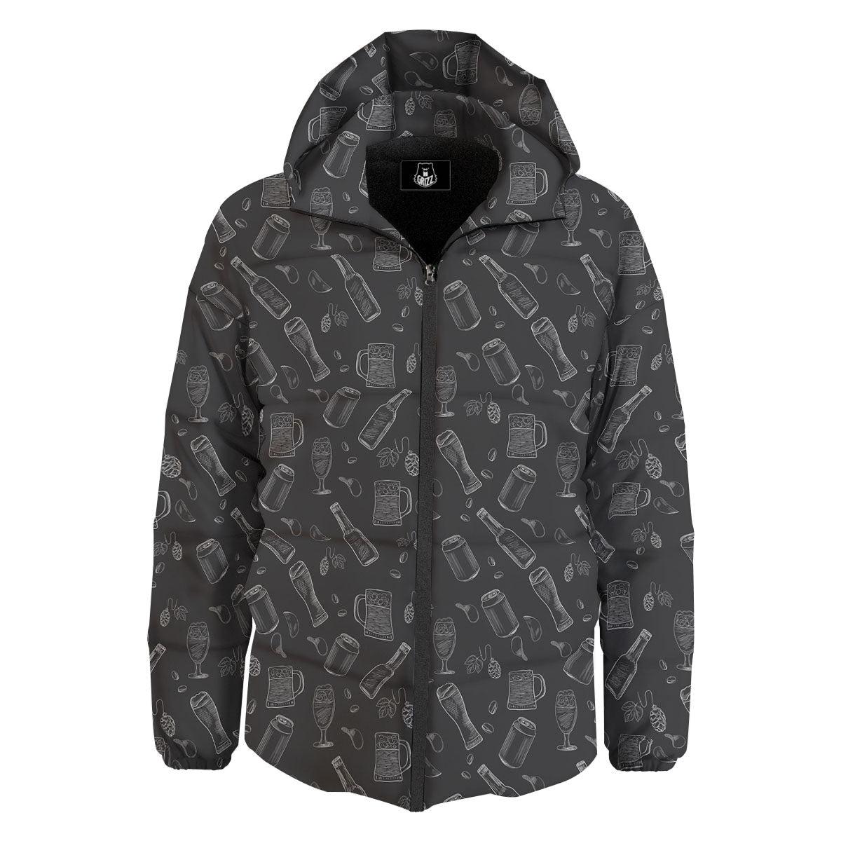 Beer White And Black Print Pattern Down Jacket-grizzshop