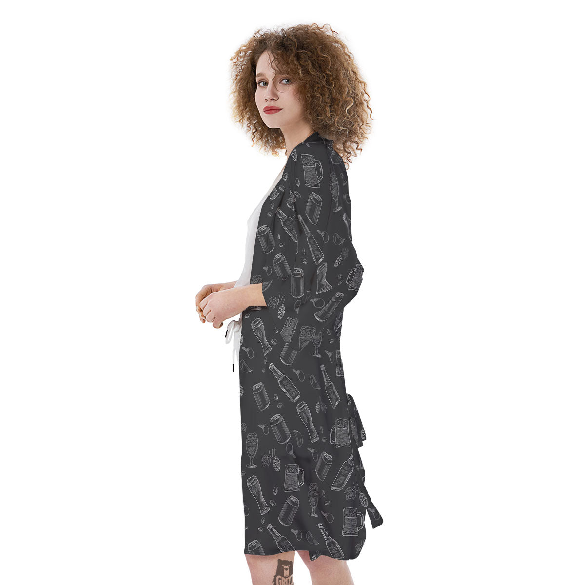 Beer White And Black Print Pattern Kimono-grizzshop