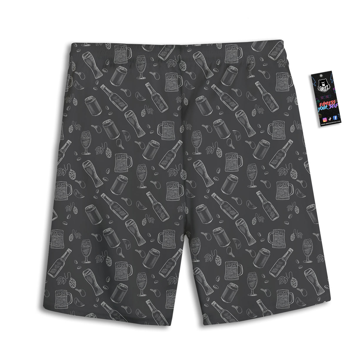 Beer White And Black Print Pattern Men's Athletic Shorts