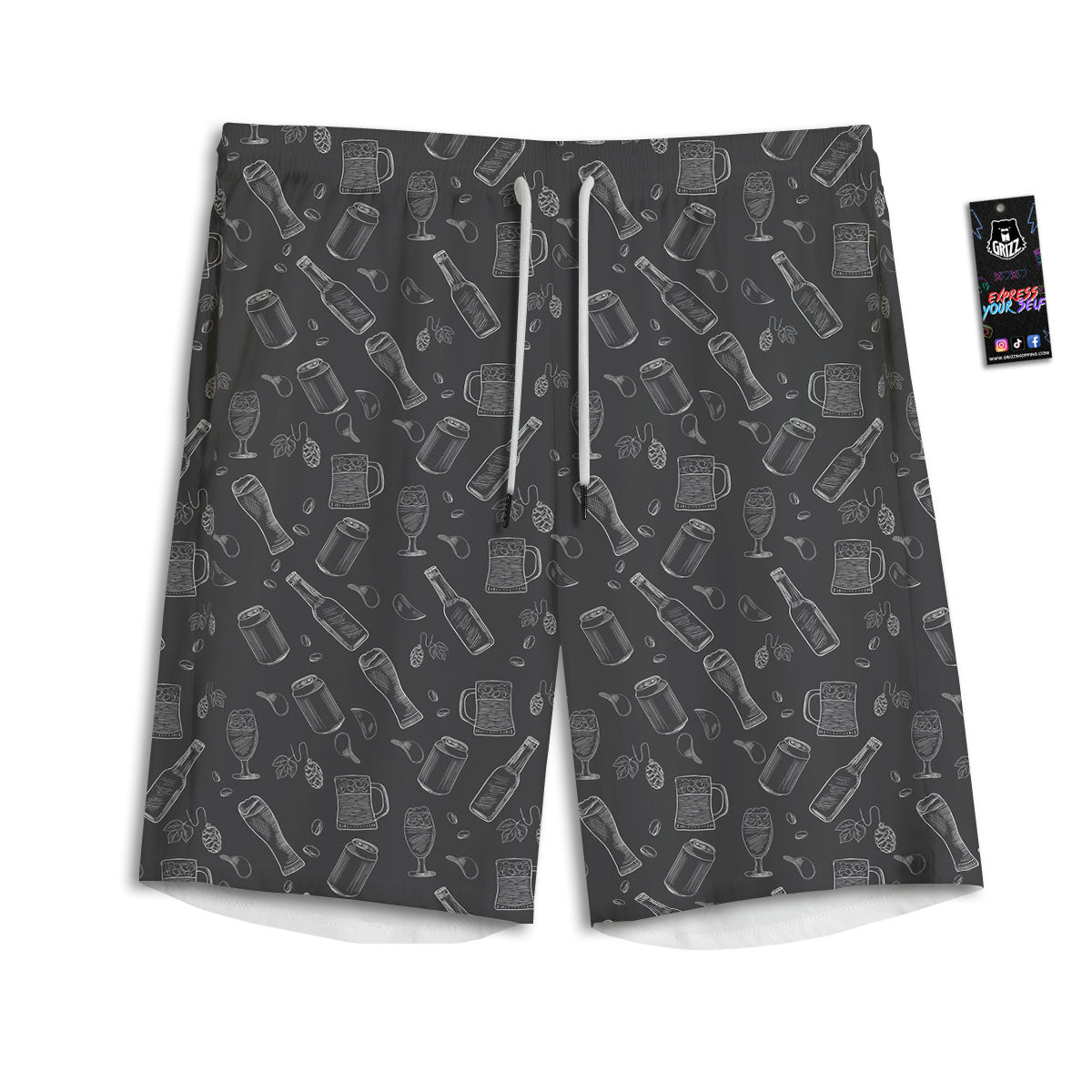 Beer White And Black Print Pattern Men's Athletic Shorts