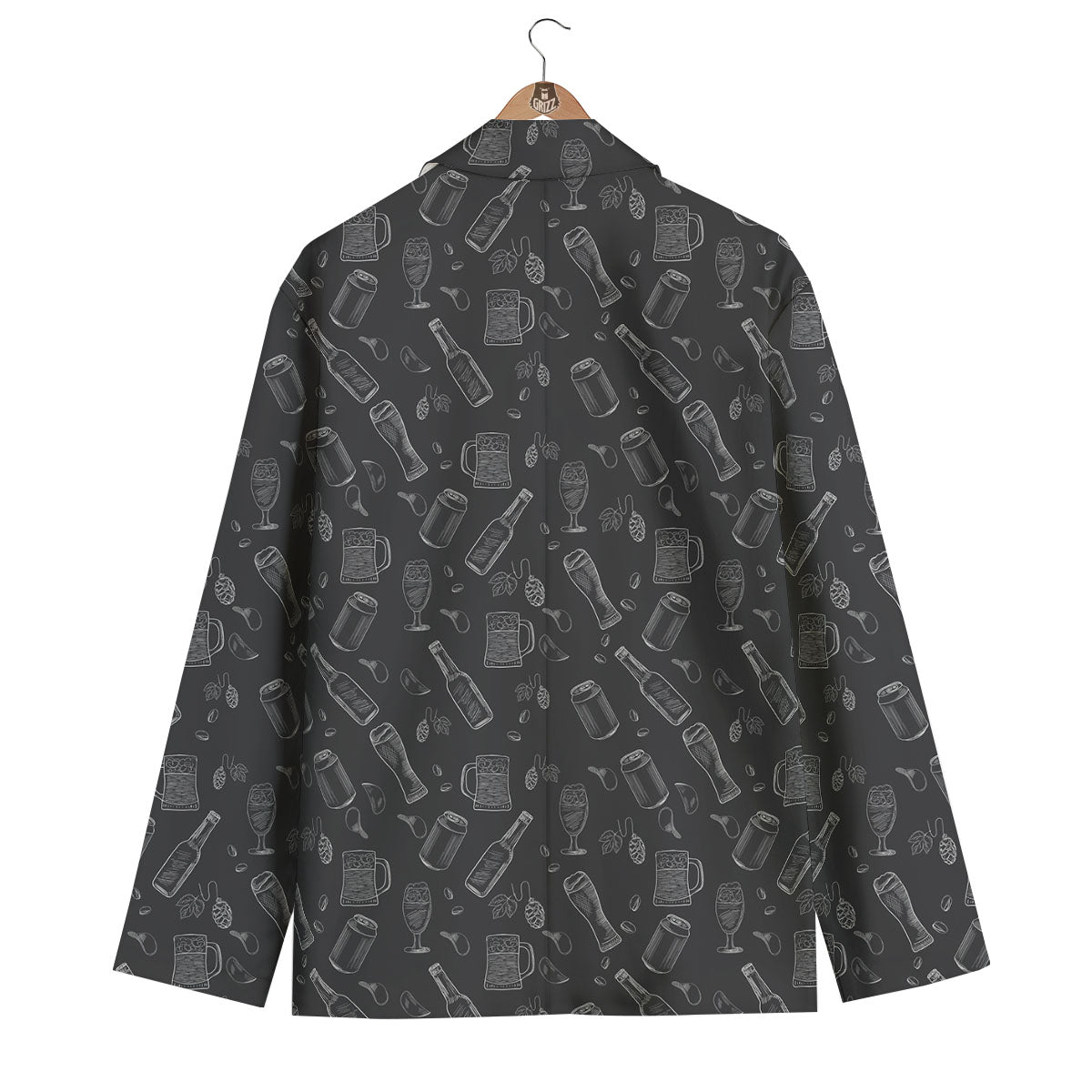 Beer White And Black Print Pattern Men's Blazer-grizzshop