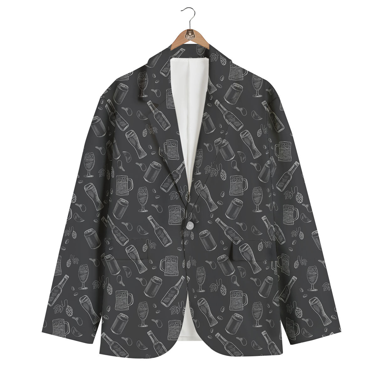 Beer White And Black Print Pattern Men's Blazer-grizzshop