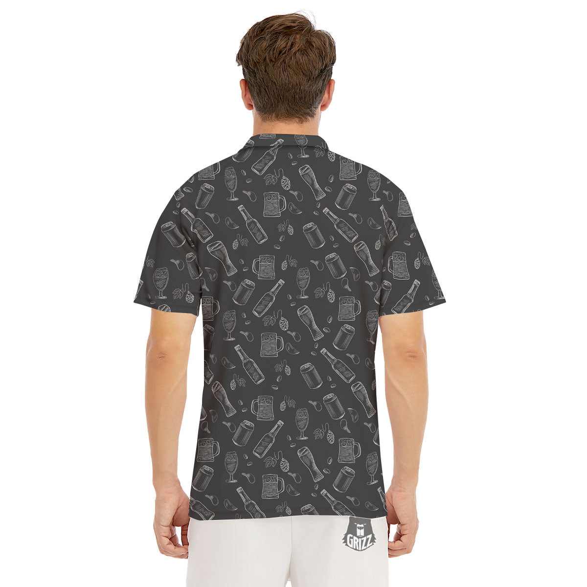 Beer White And Black Print Pattern Men's Golf Shirts-grizzshop