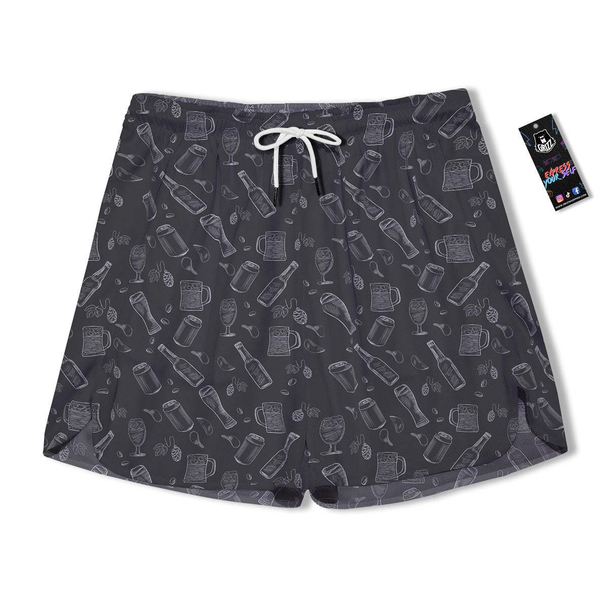 Beer White And Black Print Pattern Men's Running Shorts-grizzshop