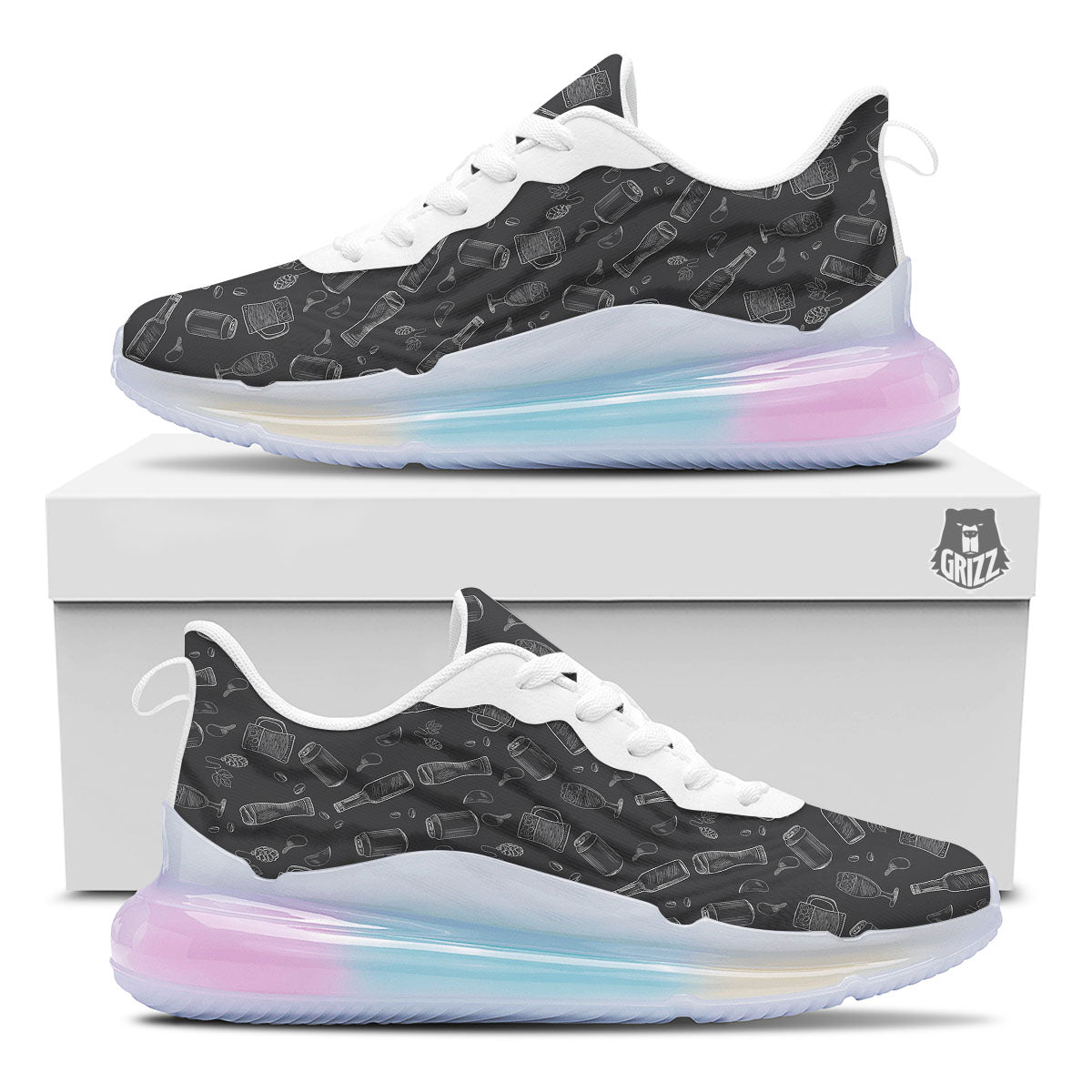 Beer White And Black Print Pattern Running Sneakers-grizzshop