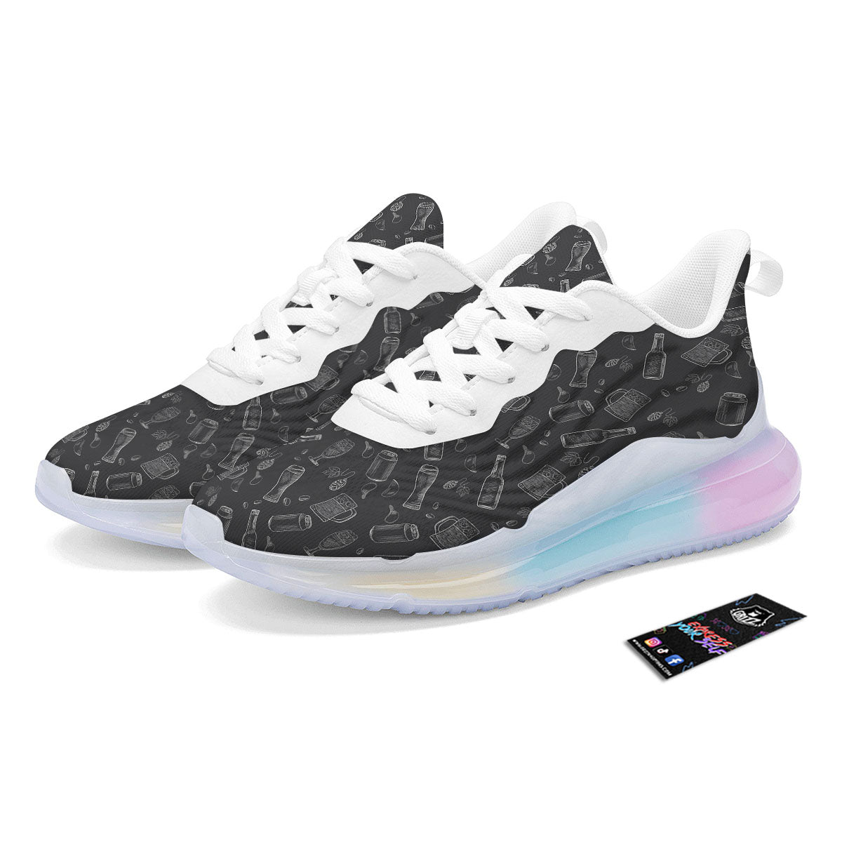 Beer White And Black Print Pattern Running Sneakers-grizzshop